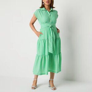 Danny & Nicole Womens Belted Short Sleeve Midi Striped Shirt Dress, Sz 12 925418